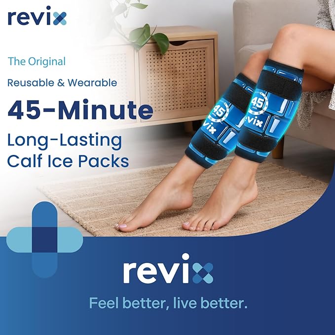 REVIX Calf Ice Packs for Shin Splints Relief, 45-Min Long Lasting Ice Packs for Injuries Reusable with Ice Grid Design, Cold Therapy Compression Sleeves for Soothing Leg & Arm Discomfort, 2 Packs