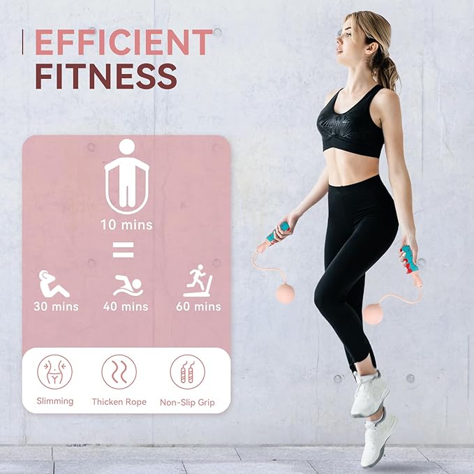 Cordless Jump Rope for Fitness with Indoor Jumping Rope Weighted Ropeless Skipping Jump Rope for Men Women Kids High-Speed Rope Skipping for Narrow Space Fit Weight Loss and General Workouts