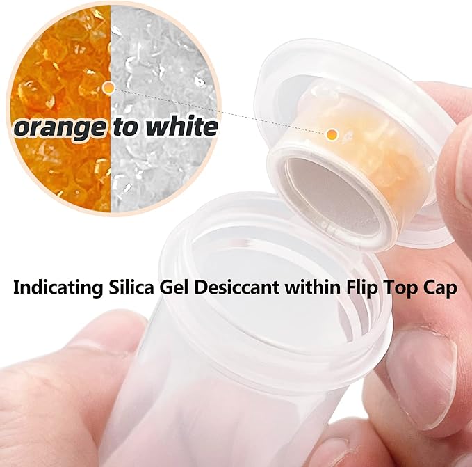 Pill Bottle with Desiccant Cap, Medicine Bottle, Pill Bottles Empty with Caps, Empty Pill Bottles (8 Dram, 60 Pack)