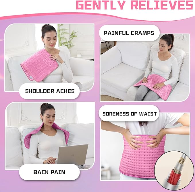 【2025 Upgrade】 Heating Pad for Neck Back Cramps Pain Fast-Heating Heating Pads Offer Softer Machine Washable Fabric with Heat Settings & Timer Easy to Operate,Moist Heat & Auto Shut of (Pink)