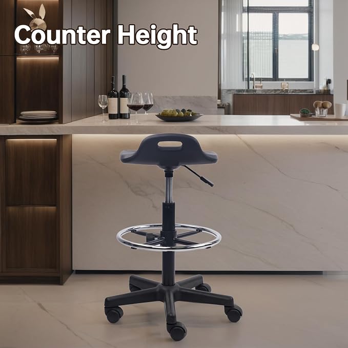 Drafting Stool Chair with Footrest, Ergonomic Breathable Seat Adjustable Height 360° Swivel Rolling Stools, Tall Office Chair for Standing Desk, Spa, Counter, Medical, Salon, Black, 4 Pack