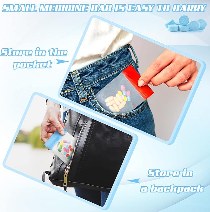 Demissle Pill Pouch Bags Pack of 21 4" x 3" Zipper Pill and Vitamin Organizer Pouches with Slide Lock for Travel Medicine Reusable Pill Storage Pouches Bags Clear, 7 Colors for Week