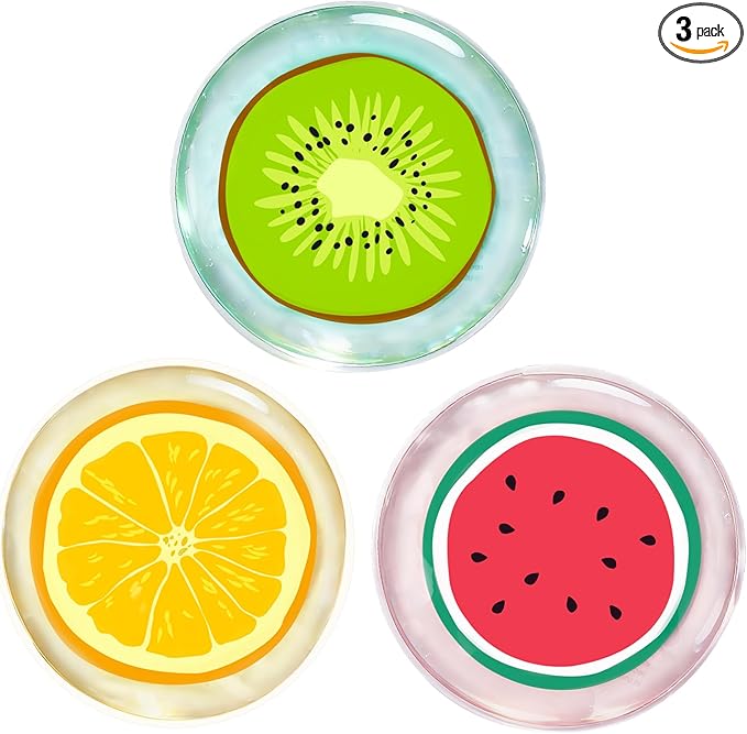 Hilph Kid Ice Packs, Reusable Boo Boo Ice Packs for Kids & Toddlers & Baby Injuries, Hot Cold Compress for Body Pain Relief, Bumps & Bruises, Toothache, Fever, 4.5 Inch, 3 Packs, Fruit