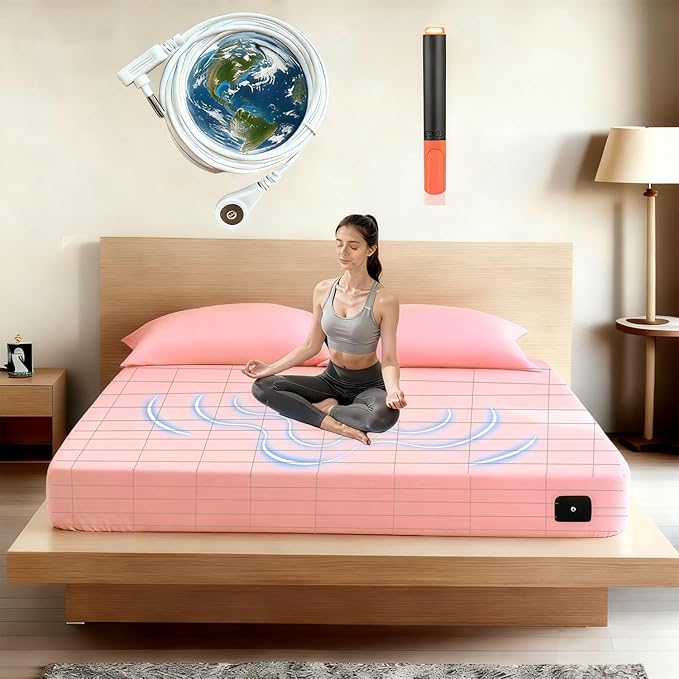 Grounding Sheets Queen Size, 20% Pure Silver Fiber + 80% Organic Cotton, Grounded Sheet Earth Connected Bedding Fitted Earth Sheets with Grounding Cord