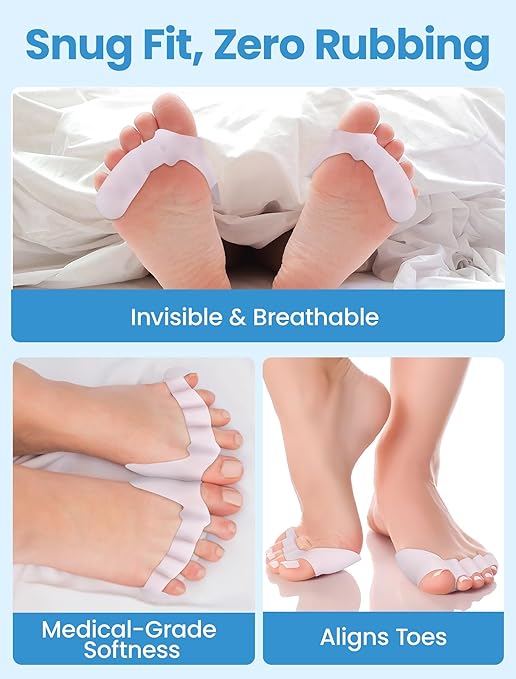 Toe Separators - Podiatrist Recommended, Toe Spacers for Men and Women, Breathable Bunion Corrector(2 pair)