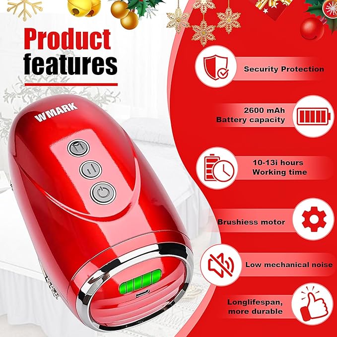 WMARK Barber Massager/Cordless HandheldMassager, Charge Neck/Legs/Hand/FaceMassager, 2 Massage Nodes 2600AMH,Red