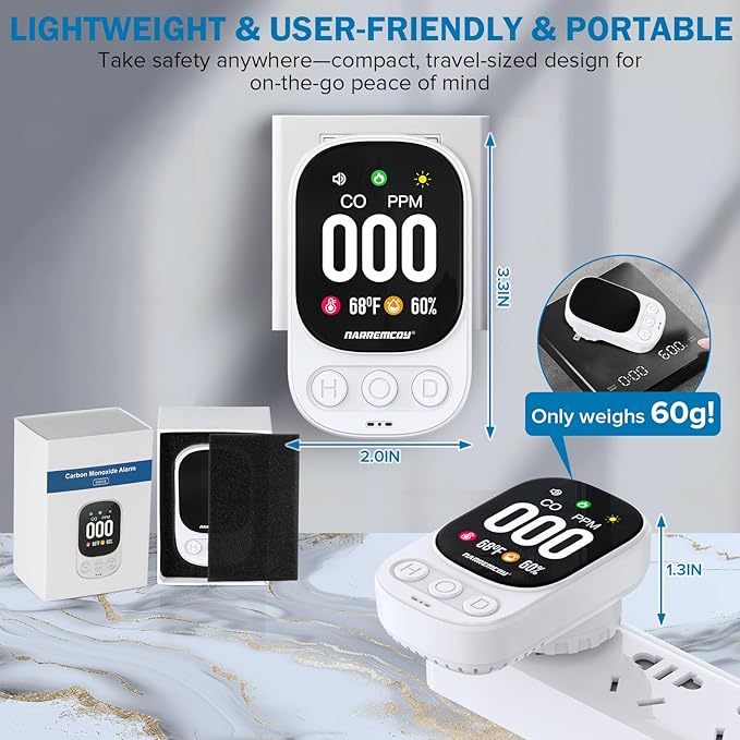3-in-1 Carbon Monoxide Detector Plug in - Ultra HD Display with 85dB Audible Sound & Light Alarm - Accurate 0-999 ppm Detection for Home, Office, Hotel, RV, Camping, Tent & Indoor Use