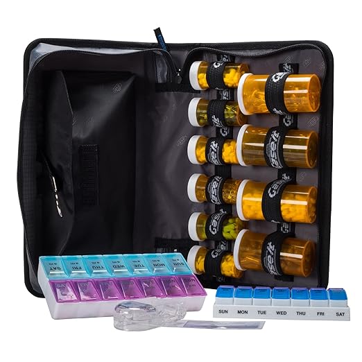 Med Manager by Case-It, Portable Pill Organizer Case, Travel Medication Bag, Holds Various Sized Pill Bottles, Great for Home Or Travel (Travel, Red)