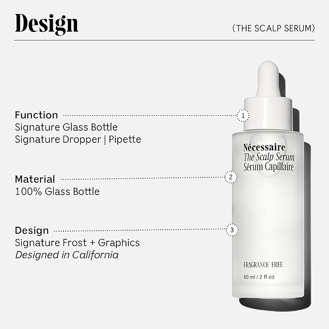 Nécessaire The Scalp Serum. 5% Capixyl™ + 1% Hyaluronic Acid For Fuller, Thicker, Healthier Hair. Fragrance-Free. Approved by the National Eczema Association. 2 fl oz
