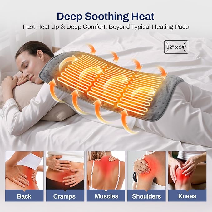 High-Heat Boost & Rapid Heat-Up XL Heating Pad for Back/Neck/Shoulder Pain Relief, Electric Pad for Period Cramps/Sore Muscles, Birthday Christmas Gifts for Women,Men (Summer Night Grey, 12"x24")