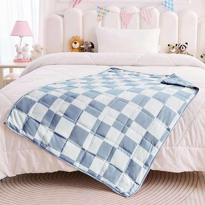 yescool Blue Checkered Weighted Blanket 3 Pounds Plaid Weighted Throw Blanket, Heavy Blanket for Sleeping, Tartan Bed Throw Blanket Gifts for 20-40lbs, 36"x48"