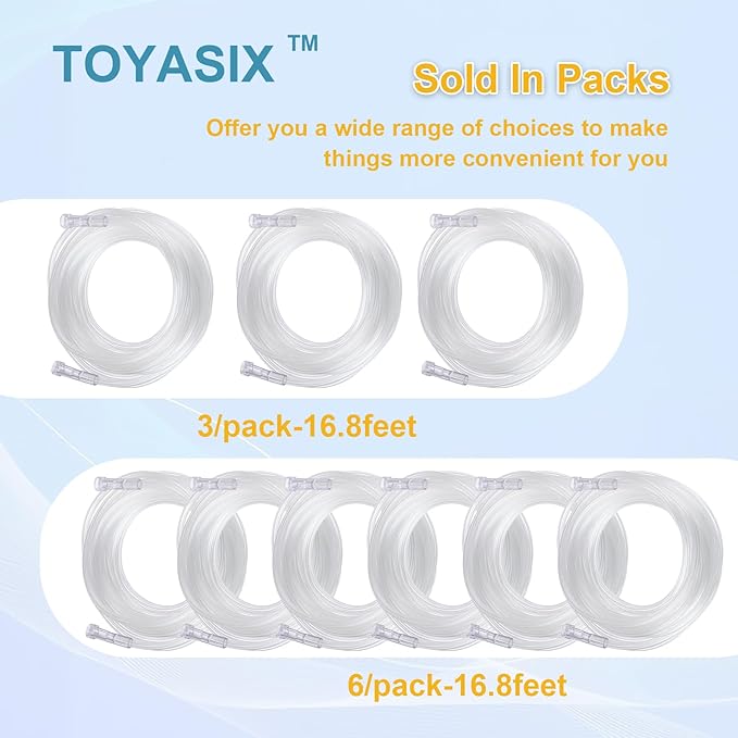 Oxygen Supply Tubing - Premium Crush-Resistant with Curved Prongs, High Flow Oxygen Tubing for Oxygen Concentrator Machine, Nebulizer Tubing & Oxygen Therapy - 16.8 FEET 3 Pack