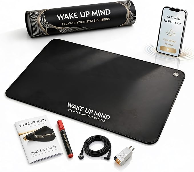 Grounding Mat for Feet – Indoor Conductive Earthing Mat for Desk, Floor or Bed – Non-Electric Passive Grounding Pad with Outlet & Tester.