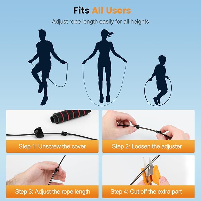 Jump Rope,Tangle-Free Rapid Speed Jump Rope with Ball Bearings for Men,Women and Kids,Adjustable Steel Skipping Rope with Ergonomic Foam Handles,A Ideal Equipment and Accessories for Workout,Fitness,Exercise,Home Gym,Slim Body