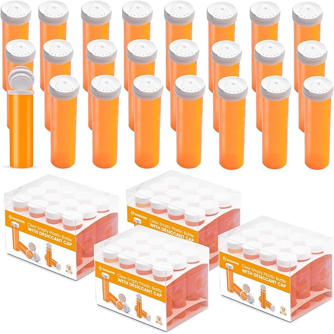 Pill Bottle with Desiccant Cap, Medicine Bottle, Pill Bottles Empty with Caps, Empty Pill Bottles (11 Dram, 48 Pack)