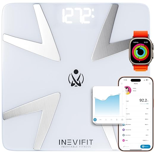 INEVIFIT SMART Body Fat Scale, Highly Accurate Bluetooth Digital Bathroom Body Composition Analyzer, Measures Weight, Body Fat, Water, Muscle, BMI, Visceral Fat & Bone Mass for Unlimited Users