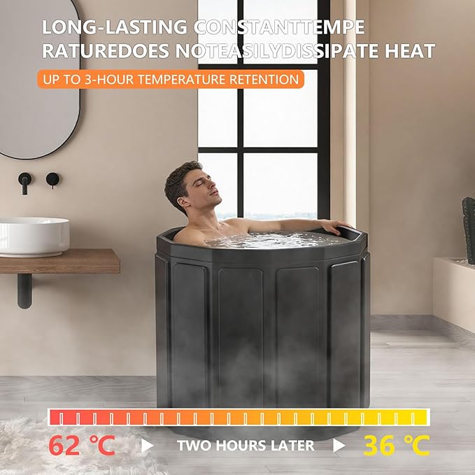 Portable Bathtub for Adult, Foldable Soaking Bathtub for Hot SPA&Ice Bath, Foldable Small Bathtub collapsible bathtub for Bathing, 6-layer Insulated portable tub,Space-Saving (black, 25.9X27.5 IN)