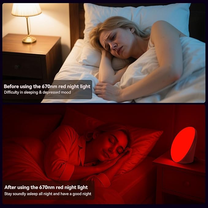 670nm Red Night Light, Red Night Sleep Lamp for Bedroom, Light Therapy Lamp with 10000 Lux Sun Light, 5 Color Temperatures, 5 Brightness Levels, 4 Timer Settings, Smart Touch & Remote Control