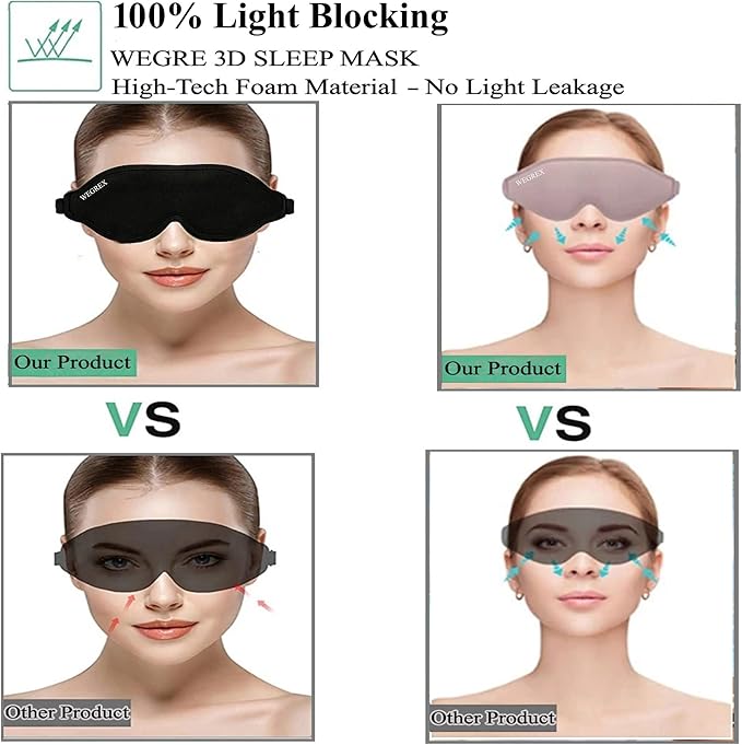 Sleep Mask, 3D Sleeping Mask, Zero Eye Pressure, 100% Light Blocking Eye Mask, Soft Comfortable for Travel & Side Sleepers, WEGREX Sleep Mask (Pink)