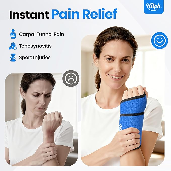 Hilph Wrist Ice Pack Wrap for Carpal Tunnel Relief, FSA Eligible HSA, Reusable Wrist Hot & Cold Therapy Brace for Hand Injuries, Arthritis, Tendonitis, Surgery Recovery Items Gifts Men Women, Blue