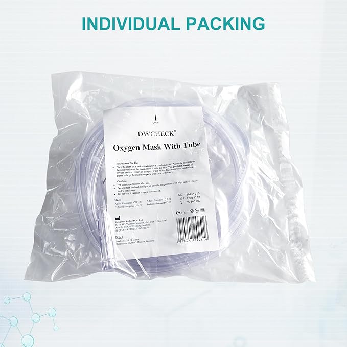 3 Pack Oxygen Mask for Face Adult with 7 Ft Tube, Adult Oxygen Mask with Adjustable Elastic Strap - Adult Elongated XL,Clear