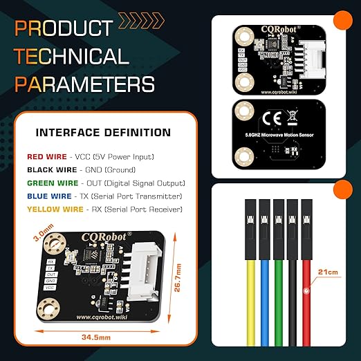 CQRobot 5.8GHz Doppler Effect Microwave Motion Sensor Compatible with Arduino and Raspberry Pi Motherboard. for Industry, Transportation, Agriculture, Smart Home, Security Monitoring, etc.