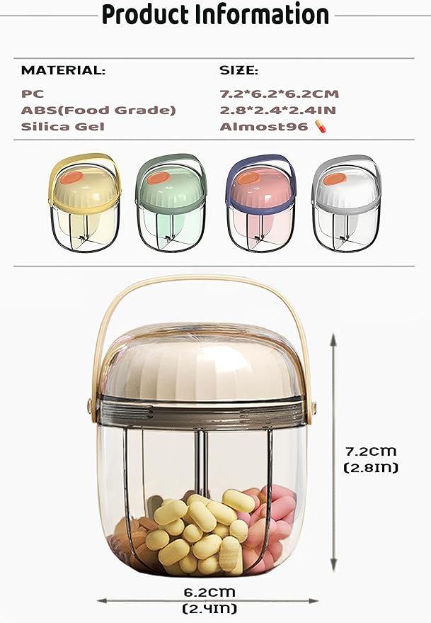 MURRI&MURRDI Pill Organizer with 4 Compartments, Travel Pill Box Portable Pill Case Anti-Mixing & Wide Opening, Compact Pill Container Holder for Vitamins Fish Oils Medications (F Cream White)