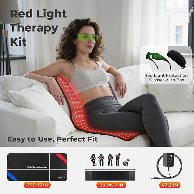 Red & Blue Light Therapy Mat for Body 33"×17" – 360 LEDs Infrared Light Pad (460nm + 660nm + 850nm) for Back, Waist, Knees & Joints Pain Relief, 60W Red Light Therapy Panel, Ideal Gift for Men & Women