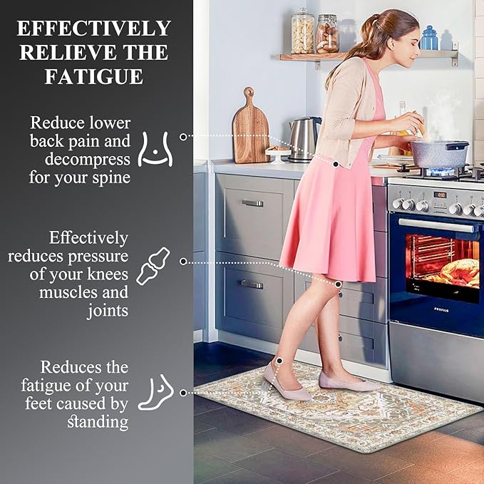 Cushioned Kitchen Rug Sets 3 Piece Anti Fatigue Kitchen Mats for Floor Non Slip Waterproof Kitchen Rugs and Mats Comfort Standing Mat Runner for Home Office,Sink,Laundry
