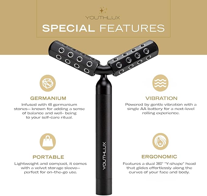 Revolution Roller - Germanium Stone Uplifting Face/Body Beauty Massage Tool/Roller/Wand for Skin Tightening/Firming, De-Puffing, Anti-Aging (Black)