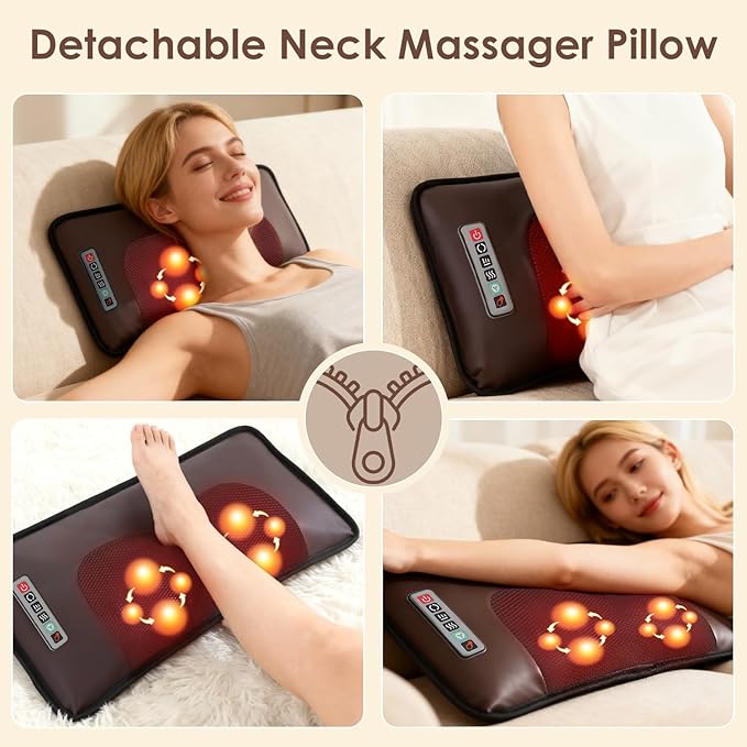 Full Body Electric Massage Mat with Heat, Vibration Back Massage Pad Cushion with Inflatable Head Pillow and Lumbar Pillow, 10 Vibration Motors 3 Timers (72x21 with Neck Massager(PU))