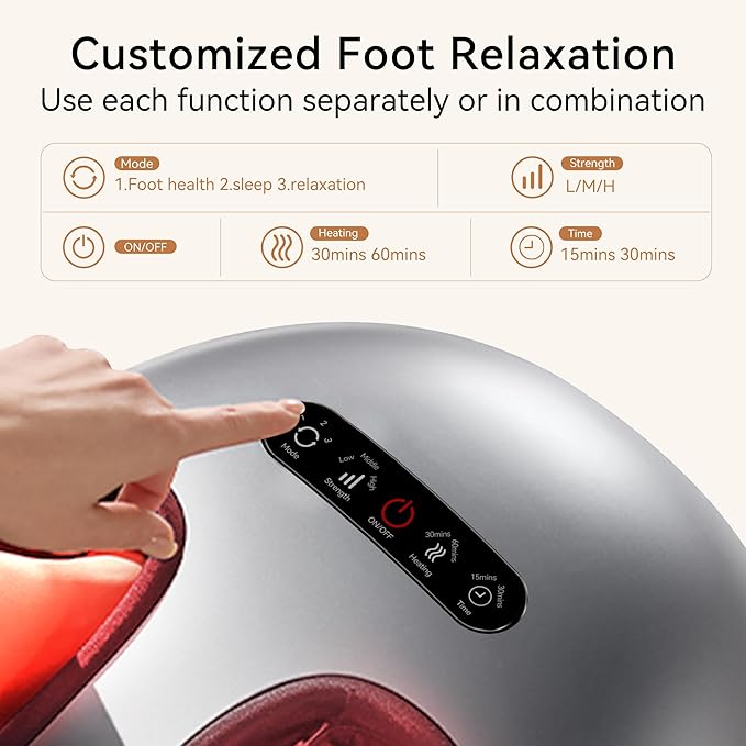 Foot Massager with Heat & Compression, Patented Scissor-Hand Shiatsu Core for Deep Kneading, 131°F Constant Heat, 3 Modes, Adjustable Intensity, Fits Up to Men’s 12
