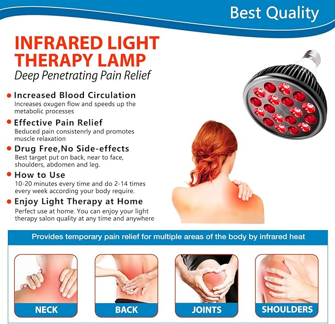 wolezek Red Light Therapy Bulb, 18 LEDs Red Light for Body and Face with 660nm and 850nm Near-Infrared Combo Wavelength, Infrared Light Therapy Lamp Device for Skin Care Pain Relief (Only Bulb)