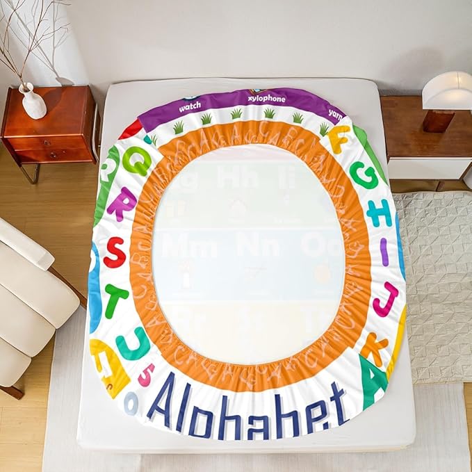 ABC Alphabet Bed Sheet Set Full Size, Learning Alphabet Fitted Sheet Kids Toddler Educational Bedding Set Word Educational Bed Cover (2 Pillow Cases and a Fitted Sheet)