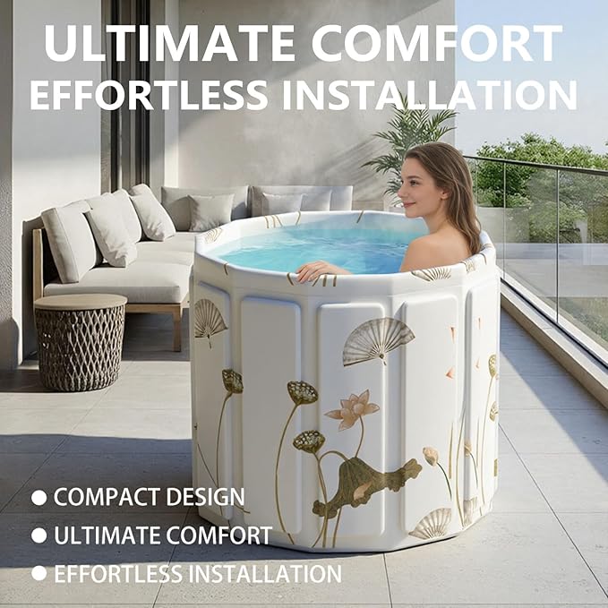 Portable Bathtub for Adult, Foldable Soaking Bathtub for Hot SPA&Ice Bath, Foldable Small Bathtub collapsible bathtub for Bathing, 6-layer Insulated portable tub,Space-Saving (Lotus, 25.9X31.5 IN)