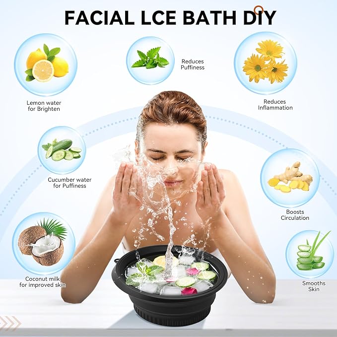 Face Bowl for Ice with Built-in Icetray, Foldable Silicone Facial Plunge Bowls, for Home Ice Bath Washbasin, Black