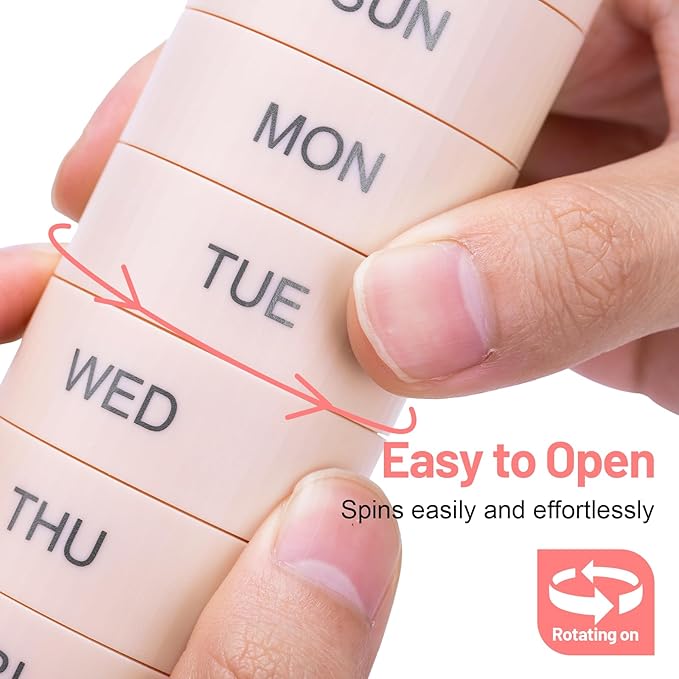 7 Day Pill Organizer, Travel Pill Box with Effortless Opening Design, Zoksi Weekly BPA Free Medicine Organizer with Large Container, Portable Waterproof Case for Vitamin, Fish Oil, Supplement