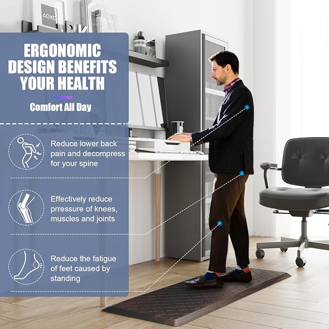 Cushioned Anti Fatigue Mats, Heavy Duty Non-Skid Floor Mats - 1/2 Inch Thick Ergonomic Comfort Foam, Brown