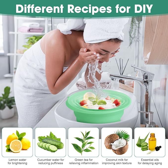 Face Bowl for Ice With Built-in Ice Tray Collapsible Silicone Facial Face Ice Bath Bowl Small Reusable Cold Plunge Basin is Portable,Perfect for Home Use,Camping,Travel Cold Bath Spa Tool & Green