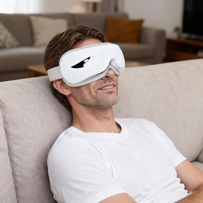 Eye Massager with Heat,Music,Compression, Heated Eye Mask Massage for Migraines & Headache Relief, Reduce Dry Eyes Improve Sleep, Reduce Strain. Birthday and Valentines Day Gifts for Women Men Him