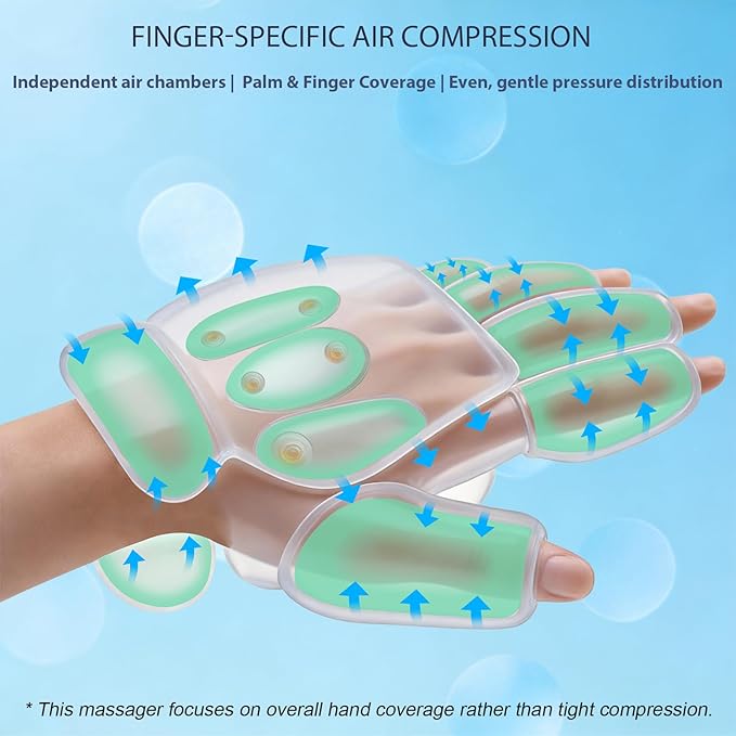 Portable Hand and Wrist Massager with Heat and Compression, 3 Modes, 3 Intensities and 3 Temps (100°F–116°F), for Palm & Fingers, Rechargeable, Home, Office, Travel (Blue)