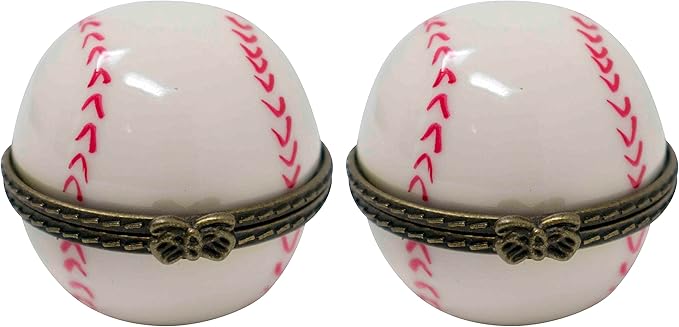 Set of 2 Ceramic Ball-Shaped Compact Pill Box & Organizer (Baseball)