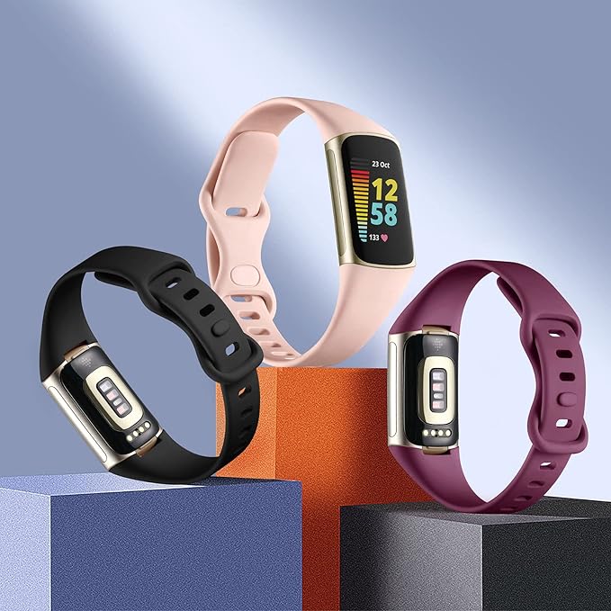 Maledan Compatible with Fitbit Charge 5 Bands Women Men, Soft Silicone Breathable Sport Replacement Accessories Slim Strap for Fitbit Charge 5/6 Advanced Fitness Tracker, 3 Pack Black/Pink/Winered