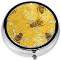 Honeybee Yellow Print Pill Box 3 Compartment Small Pill Case Portable Pill Box for Pocket Or Purse Cute Medicine Organizer Holder to Hold Vitamins Medication