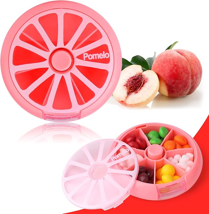 Creative Portable Mini 7 Day Weekly Circular Shape Rotary Cute Fruit Style Pill Storage Case Box (Pomelo)