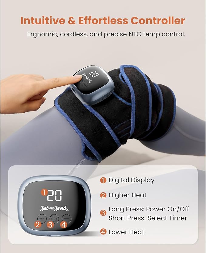 BOB AND BRAD Cordless Far Infrared Knee Heating Pad for Pain Relief, FSA-HSA Eligible Deep Tissue Heated Wrap for Arthritis, Meniscus Tear, Tendinitis, Portable Electric Brace for Elbow, Arm & Leg