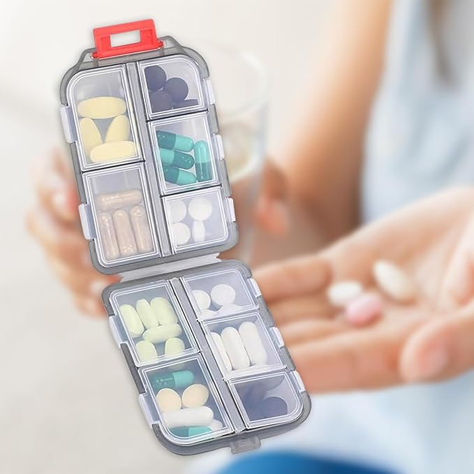 INVODA 7-Day Pill Organizer with Medicine Labels Travel Pill Case Compact, Portable Medication Organizer for Daily Use (3.7 x 2.4 x 1.18 Inches)