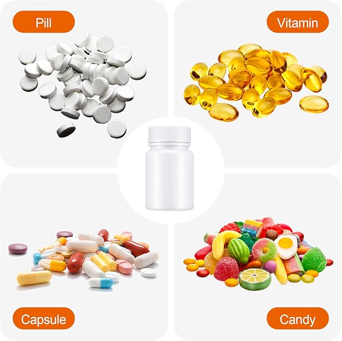6Pcs Pill Bottle White 50ml Empty Clear Plastic Pill Bottles Medicine Bottles with Screw Caps Empty Reagent Bottle Containers for Pills, Vitamins, Liquid Solid