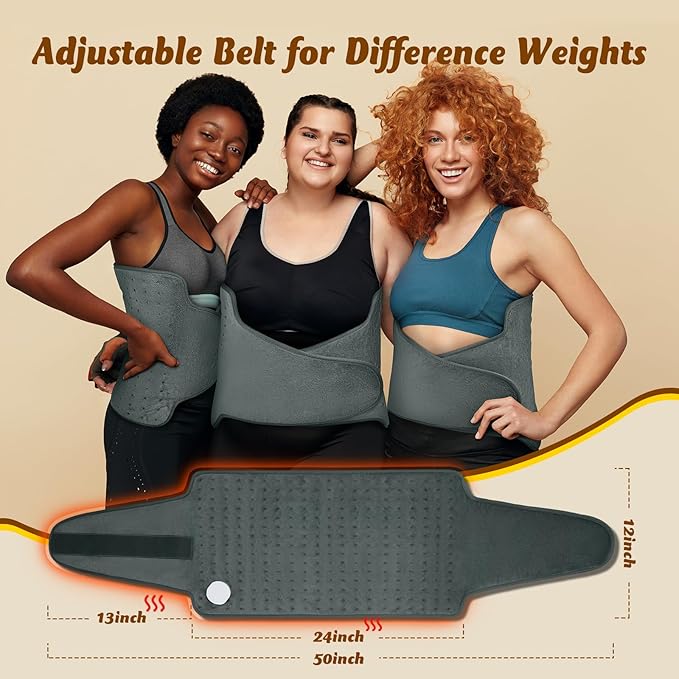 Heating Pad for Back, Electric Heating Pad for Period Cramps, Wrap Around Heated Pad for Waist Stomach Neck Shoulders with Belt, Anniversary & Birthday Gifts for Women Men Mom Dad Wife Husband