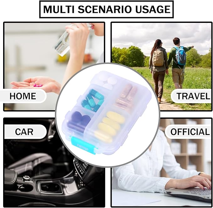 Travel Pill Organizer Portable Pocket Pill Case Small Pill Box for Purse Medicine Organizer Have 10 Compartments Storage Vitamin Fish Oil by INVODA (1PCS White+Lables)